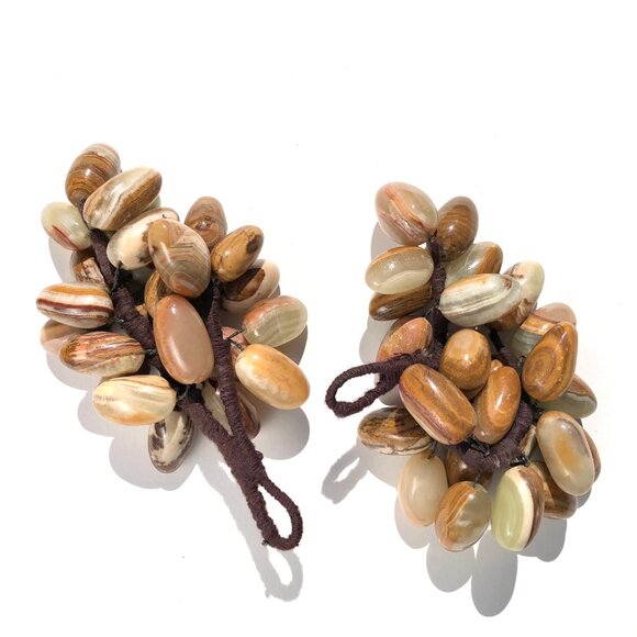 pair of grape clusters natural polished agate stones brown rock fruit AS IS - Picture 3 of 9